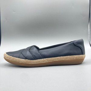 Clarks Womens Flats Size 9 M Black Leather Loafer Slip on Ultimate Comfort